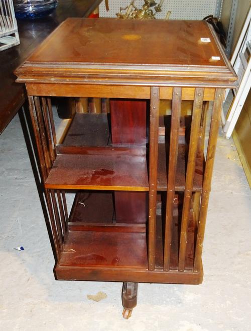 An Edwardian mahogany revolving bookcase, 47cm wide x 89cm high.  BAY 3