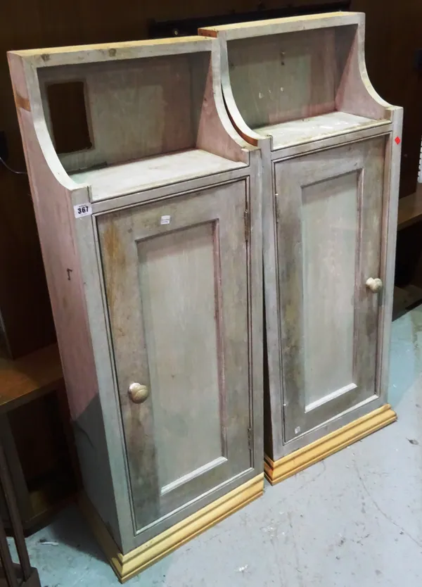 A pair of 20th century grey painted oak hanging cabinets, 40cm wide (2).  A10