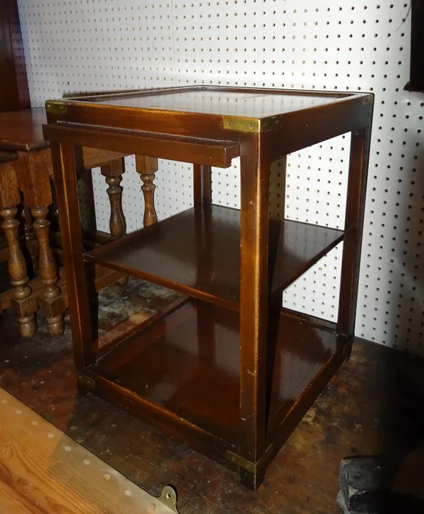 A 20th century mahogany brass bound two tier campaign style side table, 40cm wide.  J10