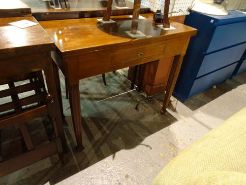 A George III and later mahogany tea table on tapering square supports, 86cm wide.  G5