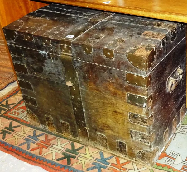 An early 20th century oak iron bound silver chest, 79cm wide x 61cm high.   H7