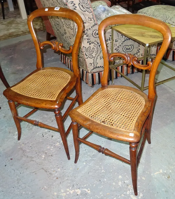 A pair of early 20th century French balloon back hall chairs, (2).  G5