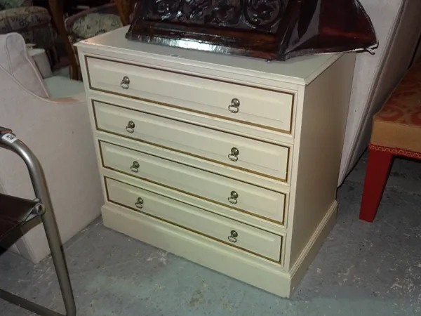 A 20th century white painted chest of four long drawers, 75cm wide x 71cm high.  L7