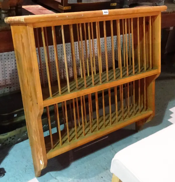 A 20th century pine two tier hanging plate rack, 79cm wide x 85cm high.  I6