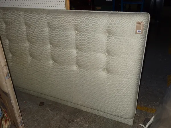 A 20th century button back grey upholstered headboard, 156cm wide x 110cm high  M4