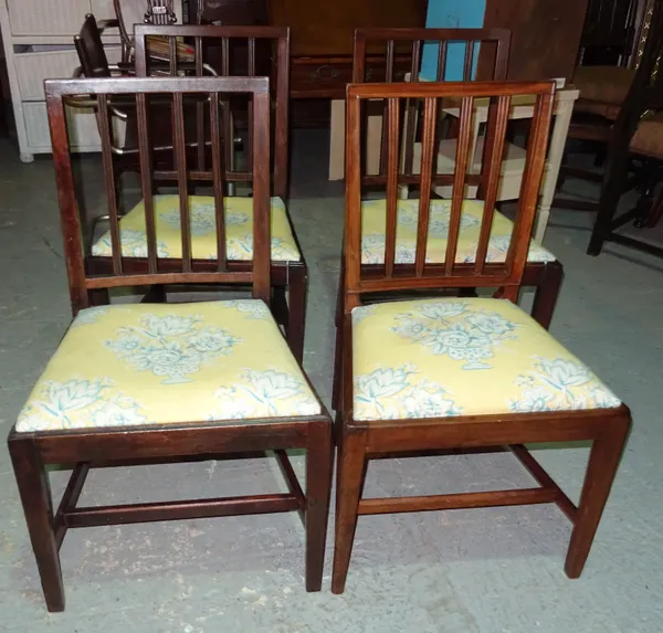 A set of four Regency mahogany stick back dining chairs, (4).  D6