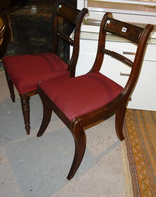 A matched set of eight Victorian mahogany and brass inlaid bar back dining chairs, (8).  I6