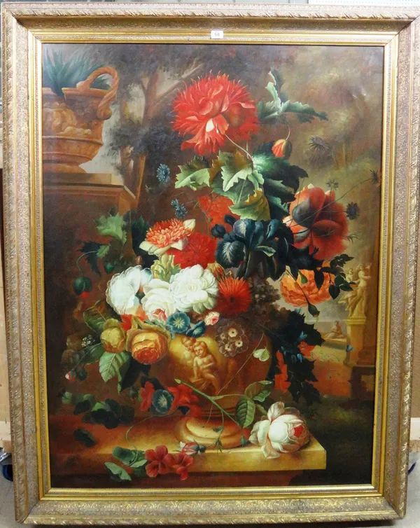 L. Martin (20th century), Floral still life, oil on canvas, signed, 127cm x 94cm.