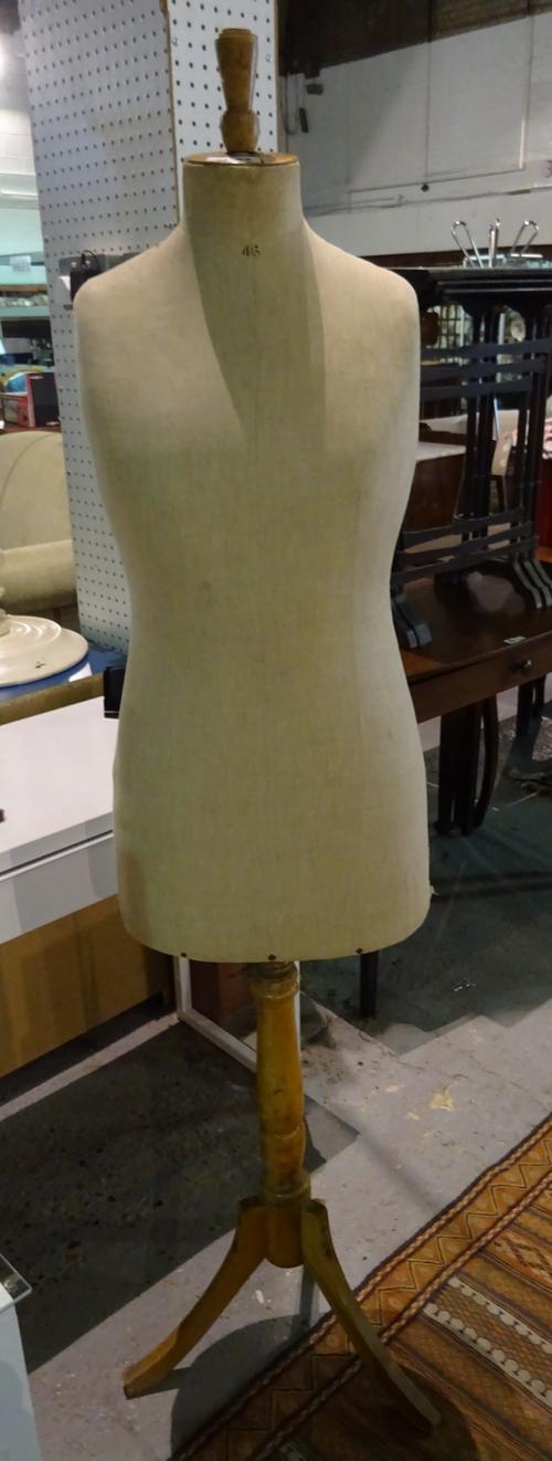 A 20th century tailor's dummy on a beech tripod base, 155cm high.  F7