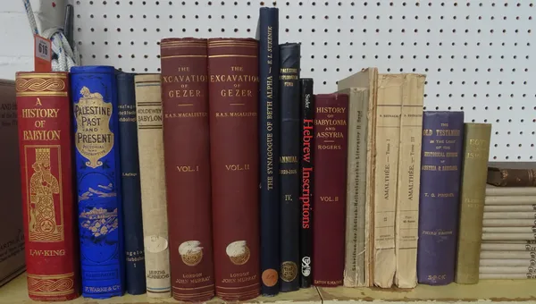 MACALISTER (R.A.S.)  The Excavation at Gezer: 1902 - 1905 and 1907 - 1909.  2 vols. many illus. (but lacks the plates vol.); gilt cloth, thick roy. 8v