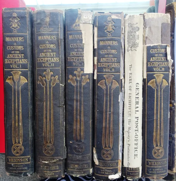 WILKINSON (J.G.)  Manners & Customs of the Ancient Egyptians  . . .  series 1 & 2, first editions, 6 vols. num. lithographed & other plates (some colo