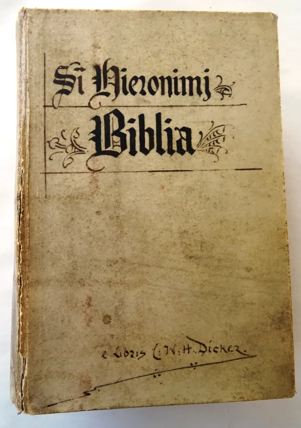 BIBLE  [Lyons 1526 Vulgate]  Textus Biblie  . . .  engraved pictorial title printed in red & black & almost all within decorated 'architectural' borde