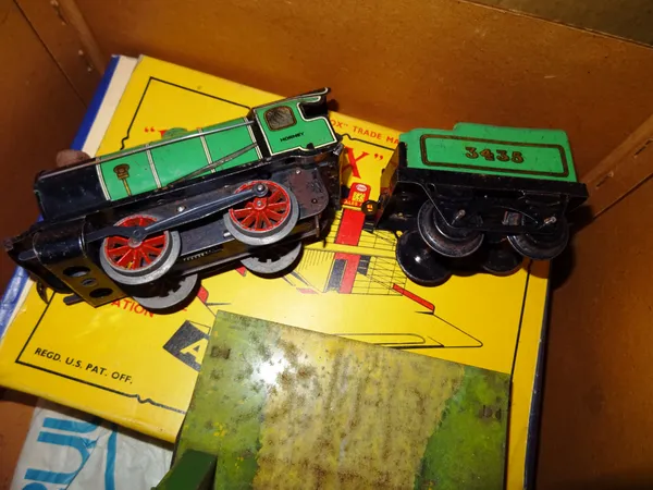 Toy trains, including; mainly O gauge Hornby track and accessories including one locomotive, (qty).  S2M