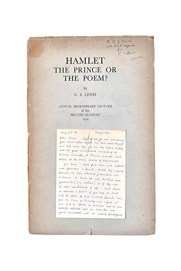 LEWIS (C.S.)  Hamlet: the Prince or the Poem? Annual Shakespeare Lecture of the British Academy, 1942. First Edition. 18pp. original printed wrappers.