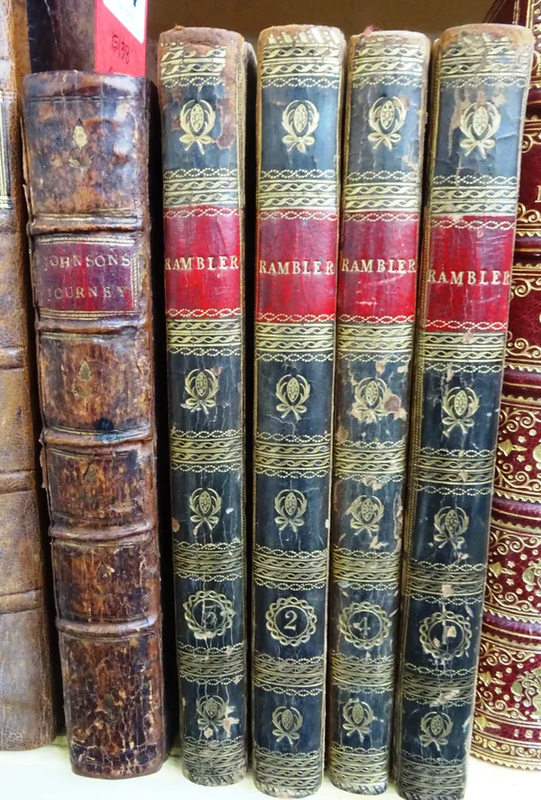 JOHNSON (S.)  The Rambler. (new edition), 4 vols. contemp. tree calf, gilt-decorated spines with red labels. 1798; together with  JOHNSON (S.)  A Jour