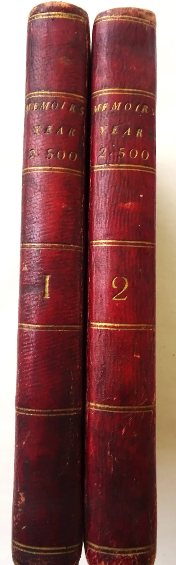 [MERCIER, L.S.]  Memoirs of the Year Two Thousand Five Hundred  . . .  translated from the French by W. Hooper. 2 vols. old red quarter calf & marbled