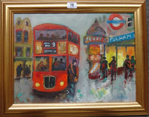 John Hughes (contemporary), Fulham, oil on canvas, signed, 29cm x 40cm. DDS  K1