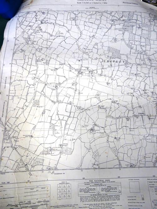 ORDNANCE SURVEY - 6 inches to mile series, mostly Surrey. approx. 50 loose sheets, 67 x 55cms., 1920s / 1960s editions / revisions.