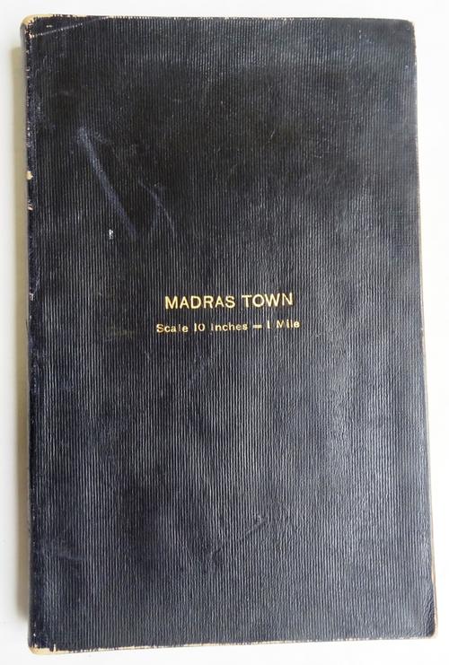 MADRAS TOWN - Topographical Map  . . .  blue printed, with d-page key map, title, reference & 46 d-page plans, scale: 10 inches to 1 mile; gilt-letter