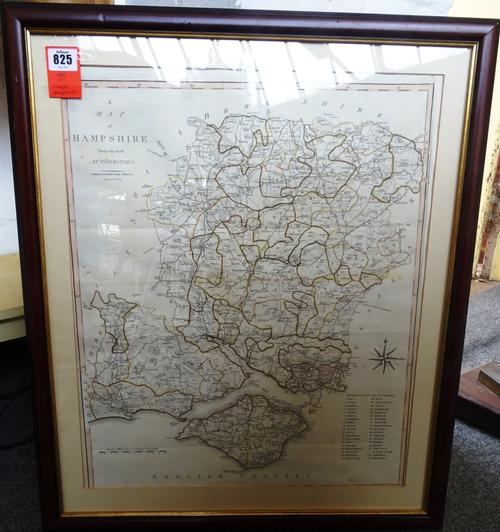 John CARY - A Map of Hampshire  . . .  51 x 42cms., within mount, hand-coloured outline, scale: 3 inches to 10 miles approx., 1805.  *  includes Isle