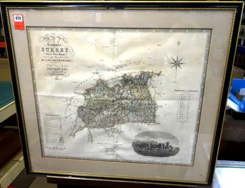 GREENWOOD & CO.  Map of the County of Surrey  . . .  56 x 68cms., within mount, hand-coloured, engraved title, engraved explanation & reference, picto