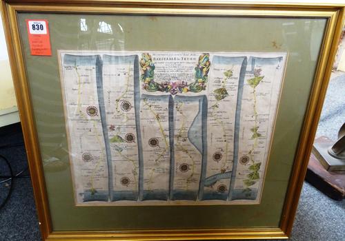 John OGILBY - The Continuation of ye Extended Road from Barnstable to Truro  . . .  (Hatherley to Truro section). 36 x 45cms., within mount, hand-colo