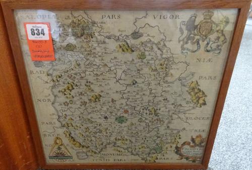 SAXTON / KIP - Frugiferi ac amaeni Herefordiae comitatus  . . .  29 x 32cms., hand-coloured, strapwork title, royal arms, etc. (1607 or later).  *  fr