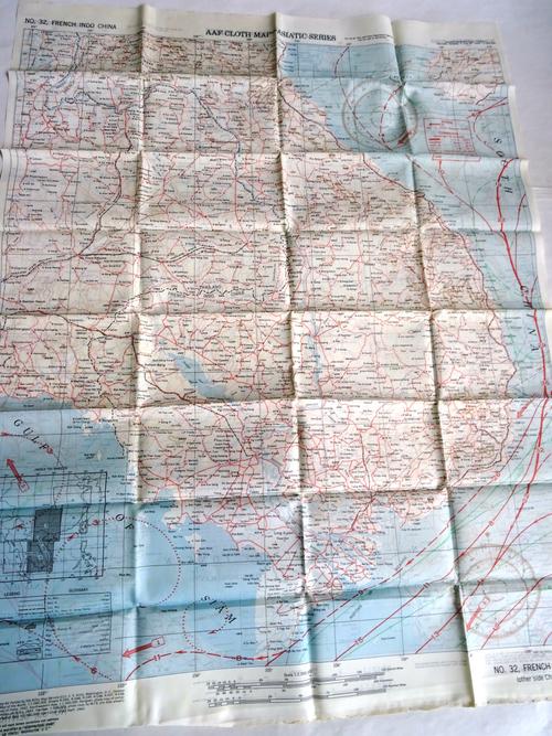 ARMY MAP SERVICE (USA.) - A.A.F. Cloth Map Asiatic Series Nos. 32 & 33; colour printed back to back on silk sheet. Washington, 1944  *  No. 32 - Frenc