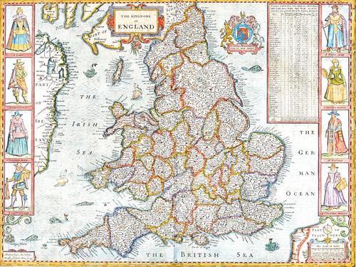 Abraham GOOSE - The Kingdome of England. 38 x 51cms., within mount, hand-coloured, 8 costumed figures down the two sides, engraved scale & title withi