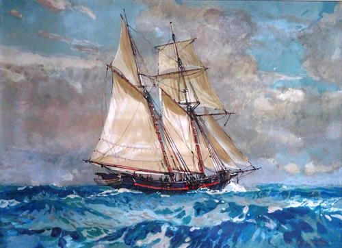 Leslie Arthur Wilcox (1904-1982), In full sail, gouache, signed, unframed, 26cm x 35cm. DDS