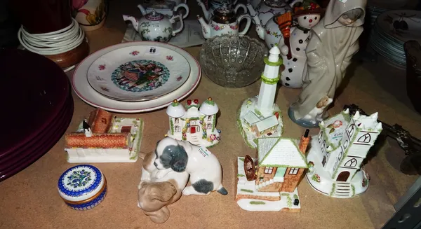 Ceramics, including; a Nao model of puppies, Coalport cottage models, a Villeroy and Boch porcelain model of a snowman and sundry, (qty).  S3M