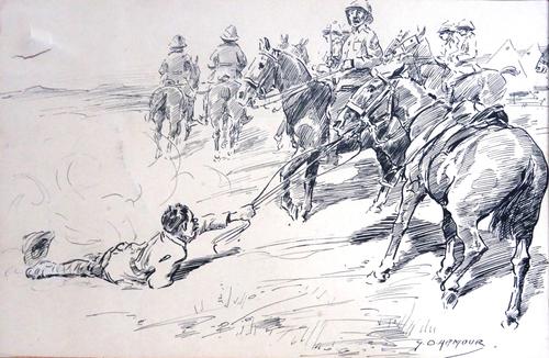 George Denholm Armour (1864-1949), Serg: Off again, are you? You shouldnt 'ave come over, what you want is a cart with a pig net over the top of you',