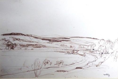 Attributed to Sir William Russell Flint (1880-1969), Landscape; Tree study, two, one brown crayon, one pencil, both bear initials, each 19cm x 27cm.;