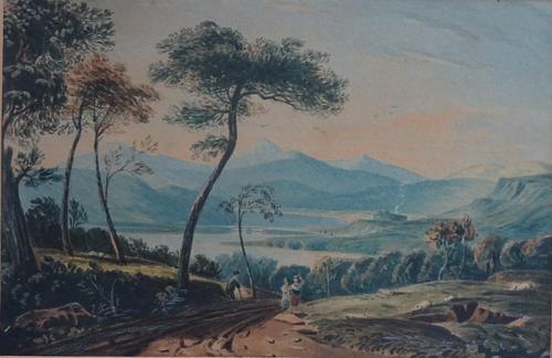 Follower of John Varley, Landscapes, three watercolours, unframed, the larger 23cm x 32.5cm.(3)