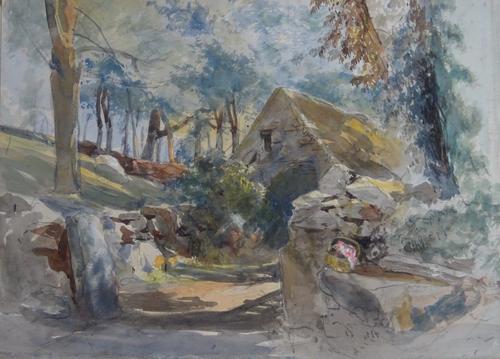 A group of assorted watercolours of landscape subjects, including a view of Old Basing Bridge, a view of Norwich, Box Hill  by Henry Edridge and other