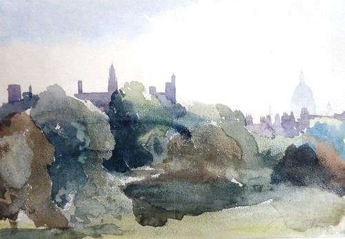 A group of six watercolour landscapes, including one attributed to Philip Wilson Steer, and another by a follower of Ronald Ossory Dunlop, all unframe