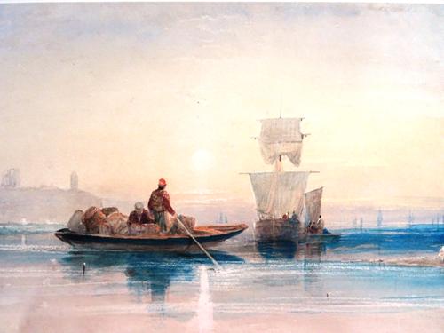 Follower of Henry Barlow Carter, Shipping scenes, a group of four watercolours with scratching out, all unframed, the largest 22.5cm x 33.5cm, (4).