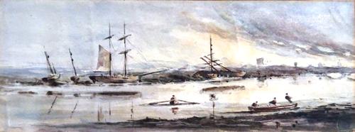 A group of five 19th century watercolours of coastal views, including one attributed to Thomas Leeson Rowbotham, all unframed, various sizes, (5).