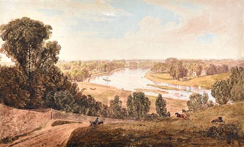 A group of seven 19th century watercolour landscapes, including a view of the Thames from the Star and Garter Hospital; A view of Windsor; cattle in a