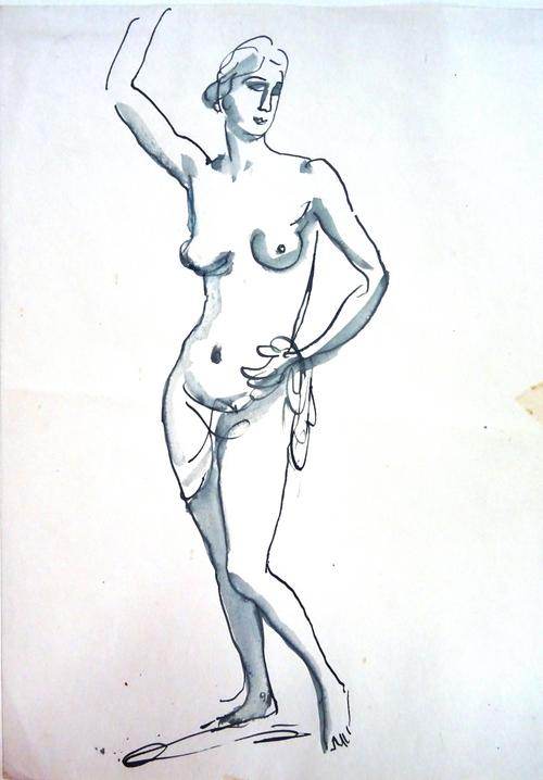 Circle of Augustus John, Female nudes, a pair, pen, ink and wash, each 25cm x 20cm.(2)