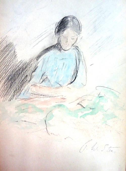 A group of nine figurative drawings, including two red chalk drawings in the manner of Augustus John, a study of a girl by Philip Wilson Steer and oth