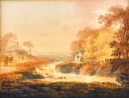 William Payne (1760-1830), Figures near a river in a landscape, watercolour, signed, 13cm x 16.5cm.; together with a further five watercolours, includ