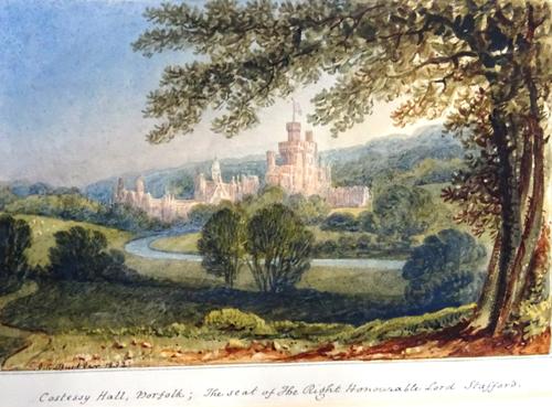 A group of assorted 19th century watercolours, mainly landscape and village scenes, including a view of Costessy Hall, Norfolk, a work by William Jose