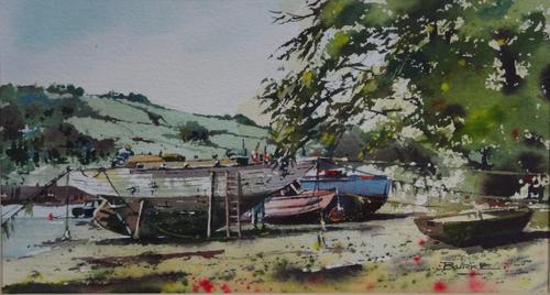 A group of assorted 20th century drawings and watercolours, including landscape and seascape subjects, a view of a Venetian Palazzo, a greenhouse inte