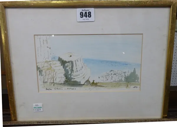 Sir Hugh Casson (1910-1999), Fallen column, Athens, watercolour, signed with initials and inscribed, 11cm x 19.5cm. DDS