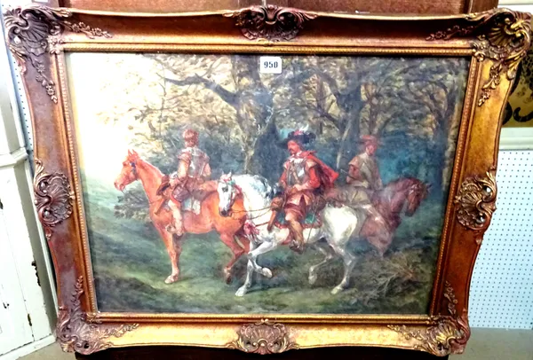 Leonardo F. G. Cattermole (19th century), Cavaliers on horseback, watercolour, signed, 44cm x 60cm.