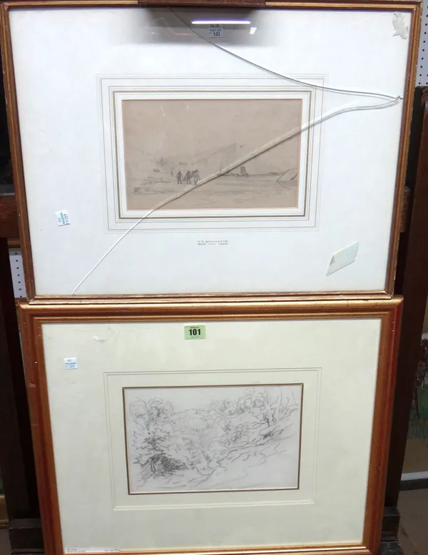 Two landscape drawings, circle of David Cox and Richard Parkes Bonington.(2)    H1