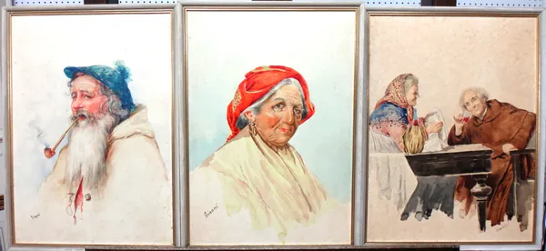 ** Gianni (early 20th century), Italian peasant studies, a group of three watercolours, all signed, each 42cm x 31cm.(3)    H1