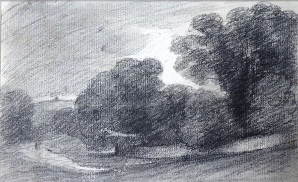 Follower of Thomas Gainsborough, Wooded landscape, pencil, unframed, 10.5cm x 17cm.