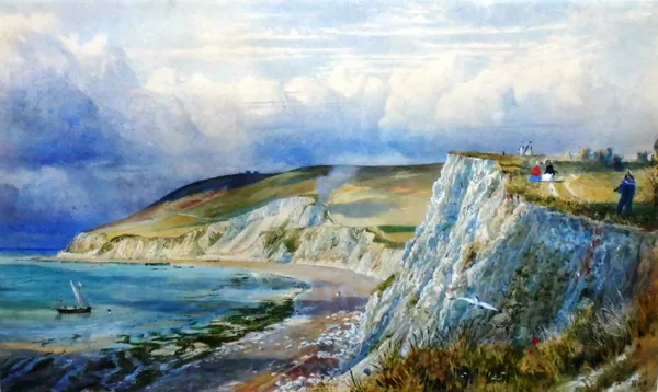 Walter Fryer Stocks (1842-1915), The cliff walk, watercolour, signed and dated 1864, 26.5cm x 45cm.